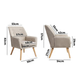 Oikiture 4x Armchair Lounge Chair Linen Tub Chairs Sofa Beige - Side View
