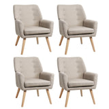 Oikiture 4x Armchair Lounge Chair Linen Tub Chairs Sofa Beige - Low Angle
