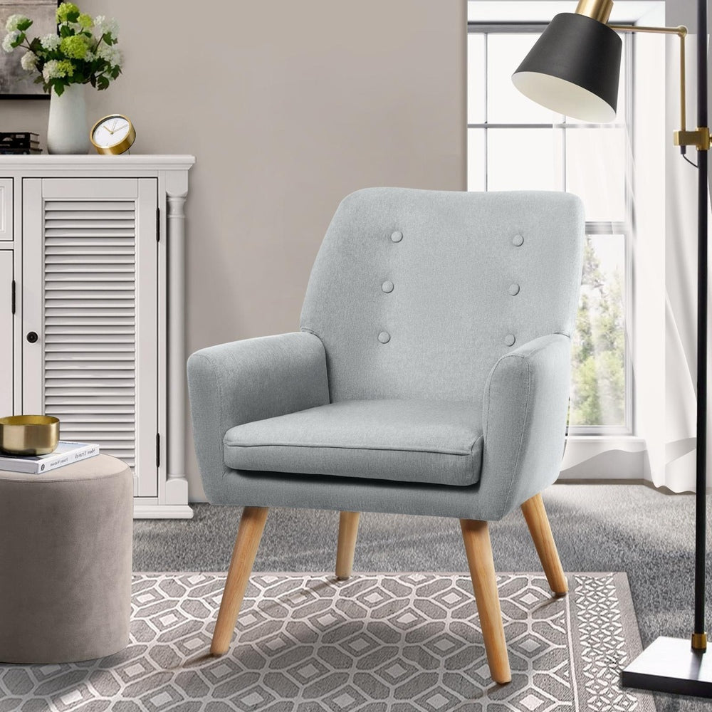 Oikiture Armchair Linen Fabric Grey