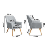 Oikiture Armchair Linen Fabric Grey - Top-Down View