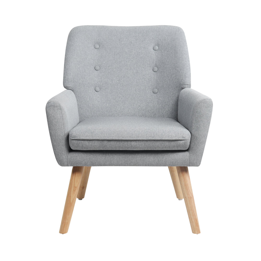 Oikiture 2x Armchair Lounge Chair Linen Tub Chairs Sofa Grey