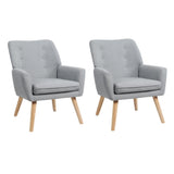 Oikiture 2x Armchair Lounge Chair Linen Tub Chairs Sofa Grey