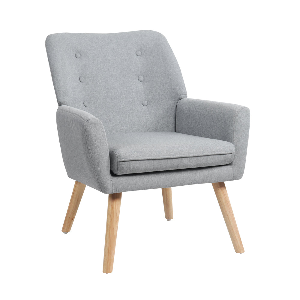 Oikiture 3x Armchair Lounge Chair Linen Tub Chairs Sofa Grey