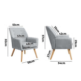 Oikiture 3x Armchair Lounge Chair Linen Tub Chairs Sofa Grey