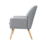 Oikiture 3x Armchair Lounge Chair Linen Tub Chairs Sofa Grey - 45-Degree Angle