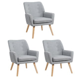 Oikiture 3x Armchair Lounge Chair Linen Tub Chairs Sofa Grey - Rear View