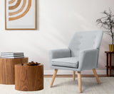 Oikiture 3x Armchair Lounge Chair Linen Tub Chairs Sofa Grey - Side View