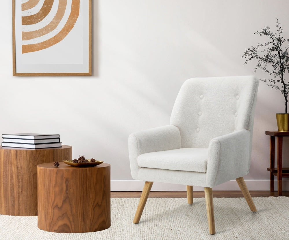 Oikiture 3x Armchair Lounge Chair Sherpa Tub Chairs Sofa White