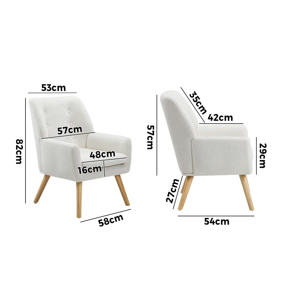Oikiture 4x Armchair Lounge Chair Sherpa Tub Chairs Sofa White