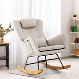 Oikiture Rocking Chair Nursing Armchair Linen Accent Chairs With 2 Pillow Beige - 45-Degree Angle