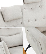 Oikiture Rocking Chair Nursing Armchair Linen Accent Chairs With 2 Pillow Beige