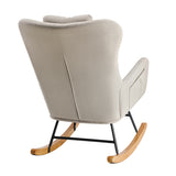 Oikiture 2x Rocking Chair Nursing Armchair Linen 2 Pillow Beige