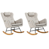 Oikiture 2x Rocking Chair Nursing Armchair Linen 2 Pillow Beige - Side View