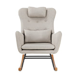 Oikiture 3x Rocking Chair Nursing Armchair Linen 2 Pillow Beige