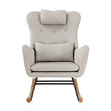 Oikiture 4x Rocking Chair Nursing Armchair Linen 2 Pillow Beige - Close-Up Angle