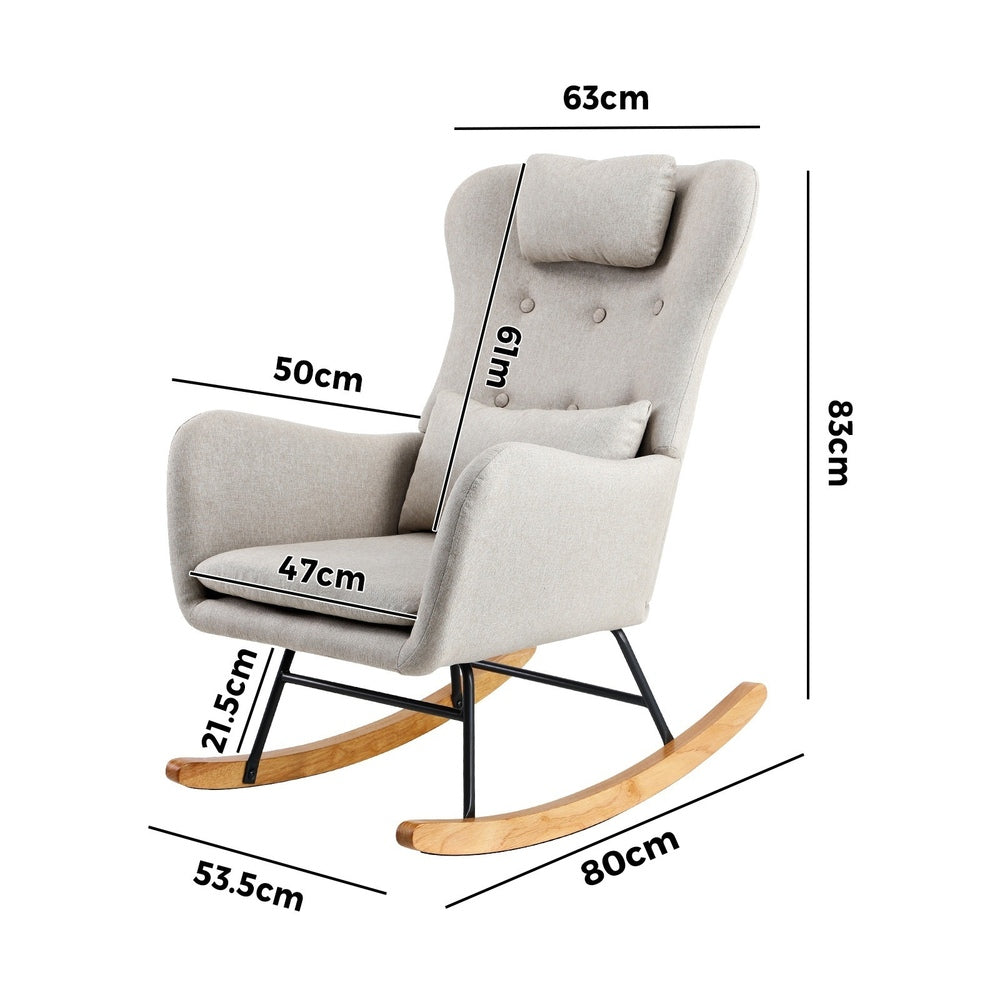 Oikiture 4x Rocking Chair Nursing Armchair Linen 2 Pillow Beige
