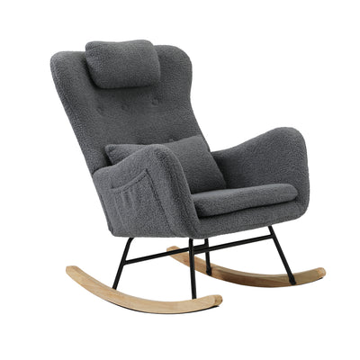 Oikiture Rocking Chair Sherpa With 2 Pillow Grey