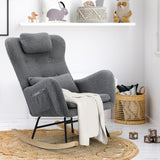 Oikiture Rocking Chair Sherpa With 2 Pillow Grey - Rear View