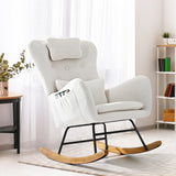 Oikiture Rocking Chair Nursing Armchair Sherpa Accent Chairs With 2 Pillow White - Close-Up Angle
