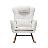Oikiture Rocking Chair Nursing Armchair Sherpa Accent Chairs With 2 Pillow White