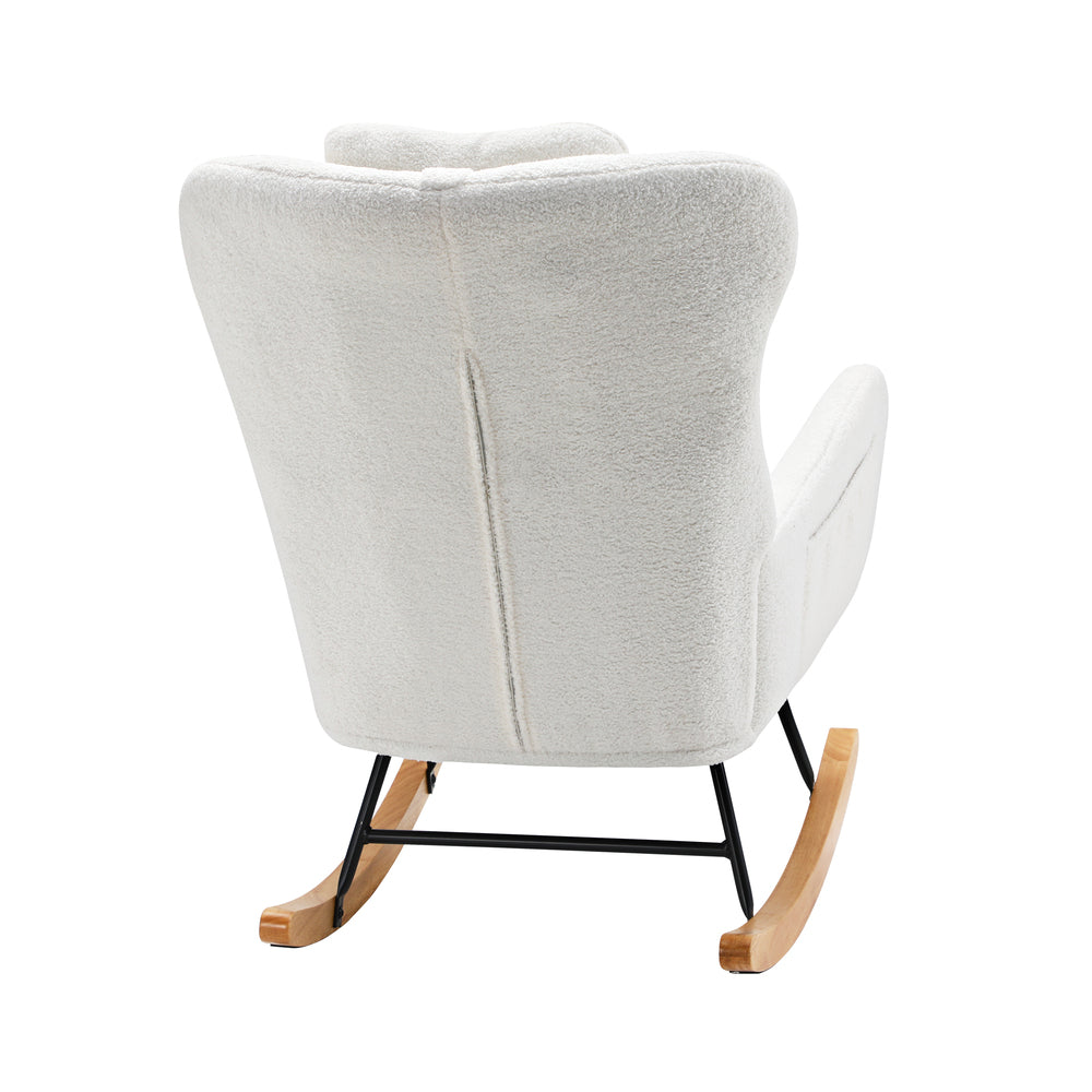 Oikiture Rocking Chair Nursing Armchair Sherpa Accent Chairs With 2 Pillow White