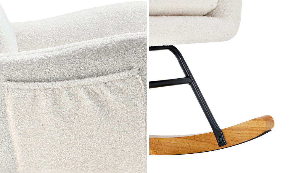 Oikiture Rocking Chair Nursing Armchair Sherpa Accent Chairs With 2 Pillow White