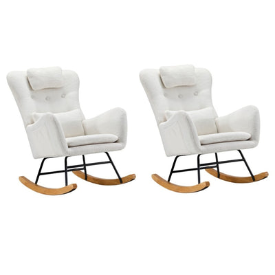 Oikiture 2x Rocking Chair Nursing Armchair Sherpa 2 Pillow White