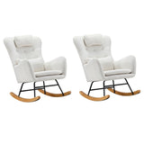 Oikiture 2x Rocking Chair Nursing Armchair Sherpa 2 Pillow White - Low Angle