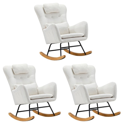 Oikiture 3x Rocking Chair Nursing Armchair Sherpa 2 Pillow White