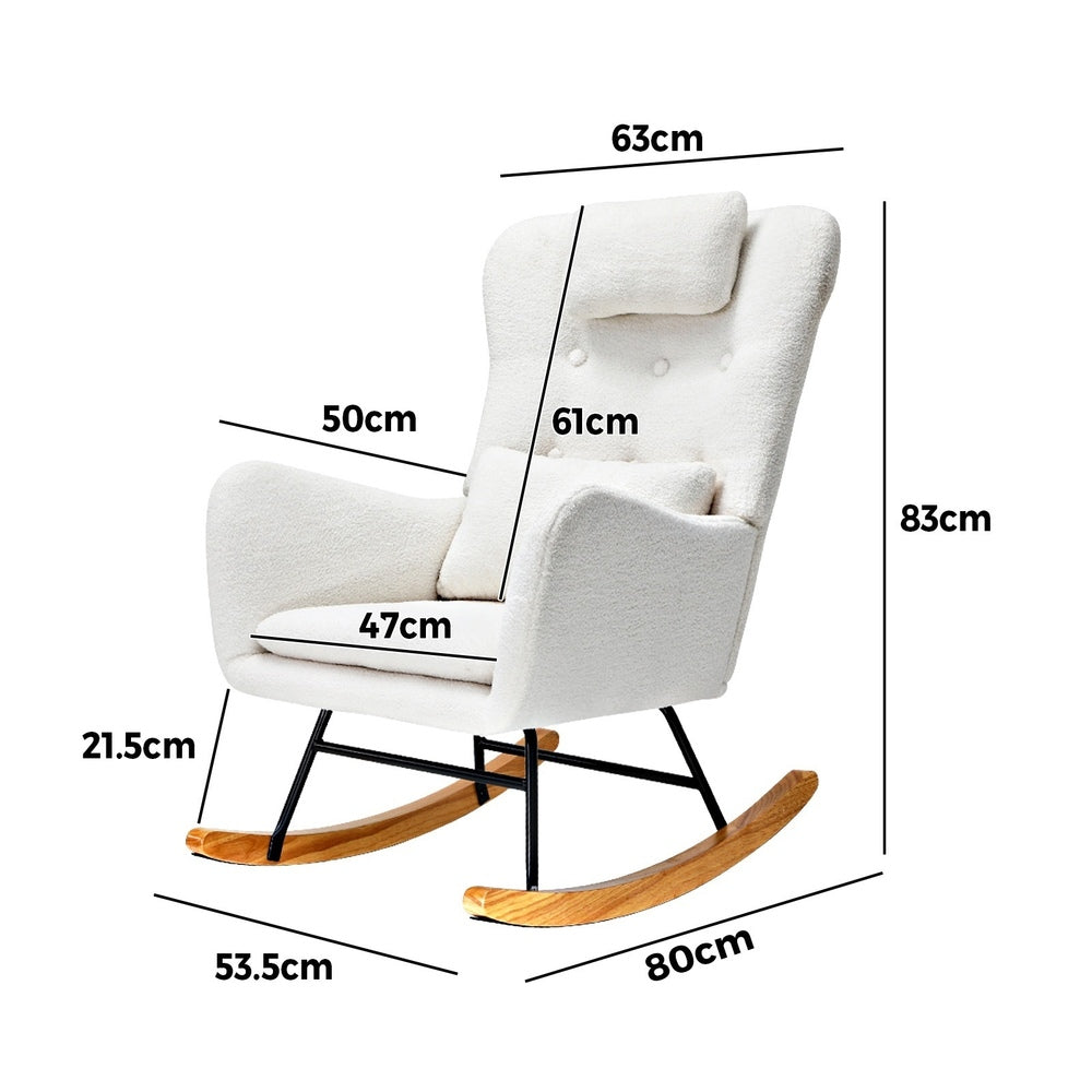 Oikiture 3x Rocking Chair Nursing Armchair Sherpa 2 Pillow White