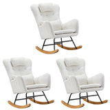 Oikiture 3x Rocking Chair Nursing Armchair Sherpa 2 Pillow White - Rear View