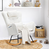 Oikiture 3x Rocking Chair Nursing Armchair Sherpa 2 Pillow White - Close-Up Angle