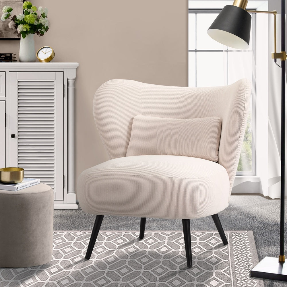 Oikiture Armchair with Lumbar Pillow Wingback Velvet Beige