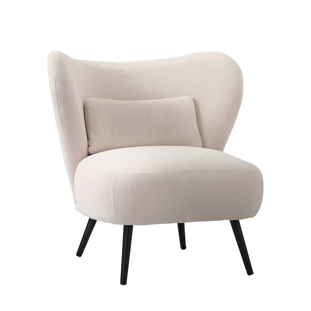 Oikiture Armchair with Lumbar Pillow Wingback Velvet Beige
