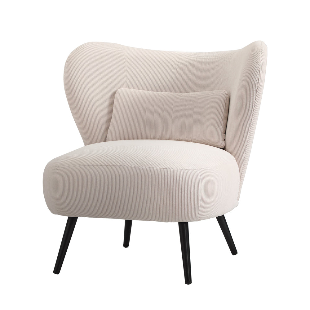 Oikiture Armchair with Lumbar Pillow Wingback Velvet Beige