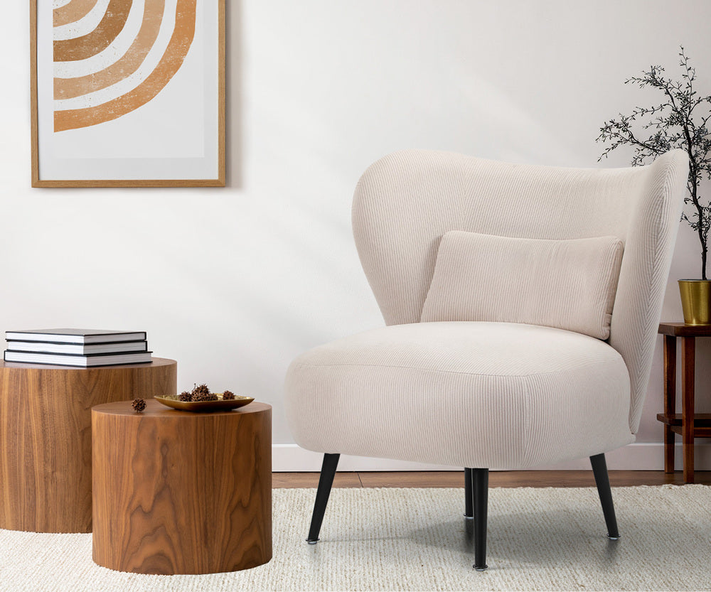 Oikiture Armchair with Lumbar Pillow Wingback Velvet Beige