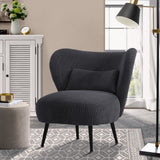 Oikiture Lounge Chair with Lumbar Pillow Wingback Velvet Charcoal - Side View