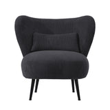 Oikiture Lounge Chair with Lumbar Pillow Wingback Velvet Charcoal - Rear View