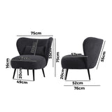 Oikiture Lounge Chair with Lumbar Pillow Wingback Velvet Charcoal - Extra Image