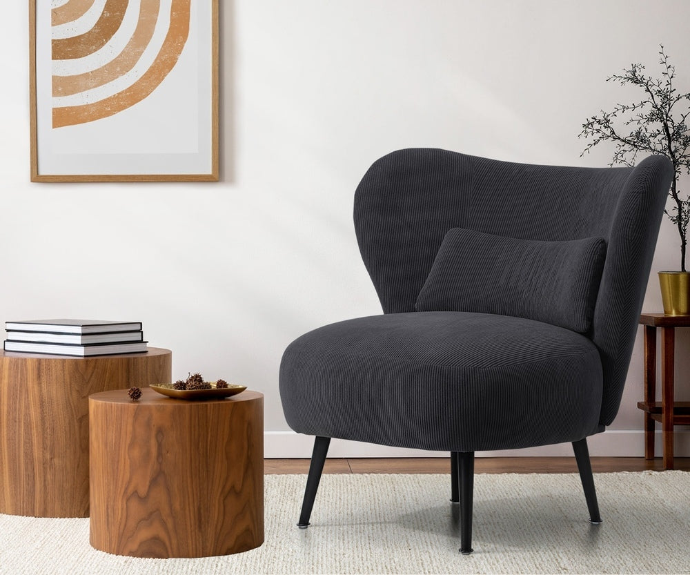 Oikiture Lounge Chair with Lumbar Pillow Wingback Velvet Charcoal
