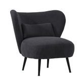 Oikiture 2x Armchair with Lumbar Pillow Wingback Velvet Charcoal - Close-Up Angle