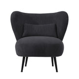 Oikiture 2x Armchair with Lumbar Pillow Wingback Velvet Charcoal