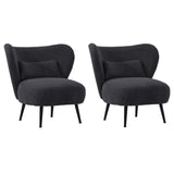 Oikiture 2x Armchair with Lumbar Pillow Wingback Velvet Charcoal - Side View