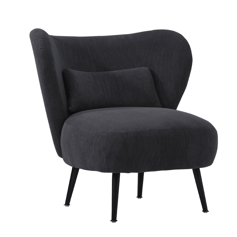 Oikiture 3x Armchair with Lumbar Pillow Wingback Velvet Charcoal