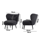 Oikiture 3x Armchair with Lumbar Pillow Wingback Velvet Charcoal