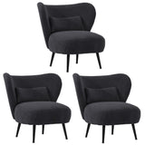 Oikiture 3x Armchair with Lumbar Pillow Wingback Velvet Charcoal - Low Angle