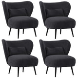 Oikiture 4x Armchair with Lumbar Pillow Wingback Velvet Charcoal