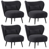 Oikiture 4x Armchair with Lumbar Pillow Wingback Velvet Charcoal