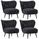 Oikiture 4x Armchair with Lumbar Pillow Wingback Velvet Charcoal