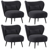 Oikiture 4x Armchair with Lumbar Pillow Wingback Velvet Charcoal - Top-Down View